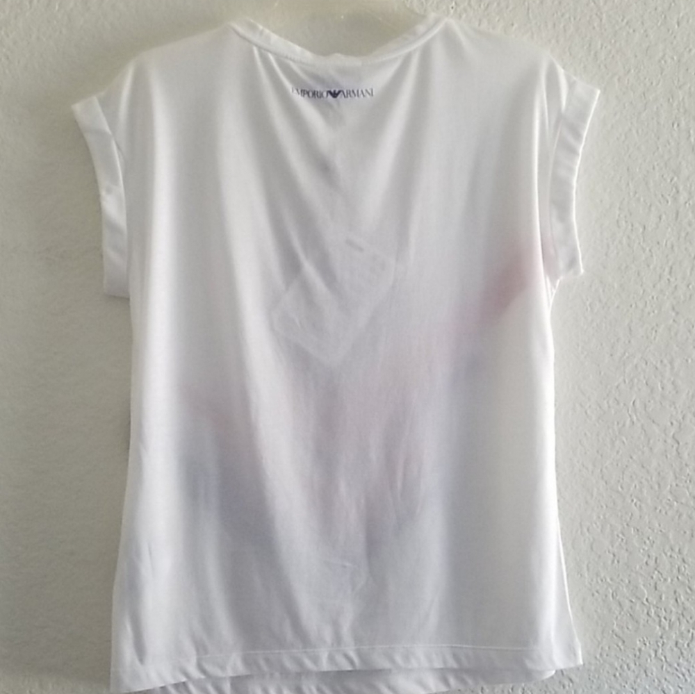 Emporio Armani Print Round Neck Drop Shoulder Top White Size S Small - Picture 4 of 4